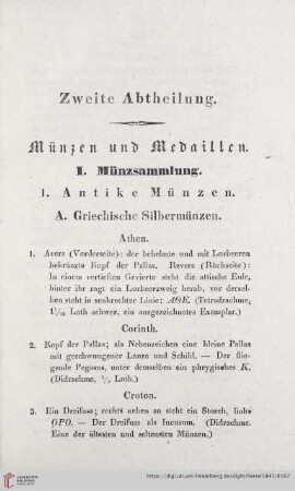I. Münzsammlung