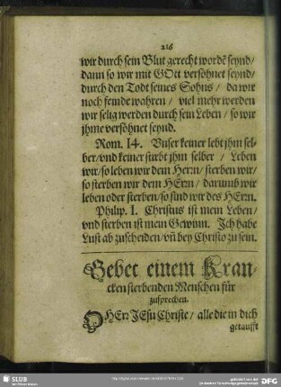 Gebet einem Krancken sterbenden Menschen für zusprechen