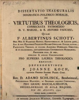 Diss. de virtutibus theologicis