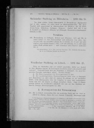 Wendischer Städtetag zu Lübeck. - 1493 Okt. 25.