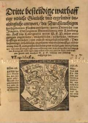 Dritte Antwort Herzog Heinrichs IX. zu Braunschweig und Lüneburg auf des Landgrafen Lästerschrift