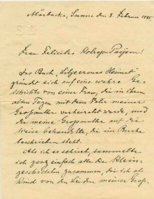 Korrespondenz von Selma Lagerlöf mit Felicitas Kolrep-Paysen