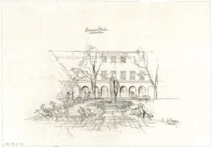 Gsaenger, Gustav; München, Theatinerstr.; Bayerisches Kultusministerium, Erweiterung - Brunnen- u. Gartengestaltung, Brunnen (Perspektive)