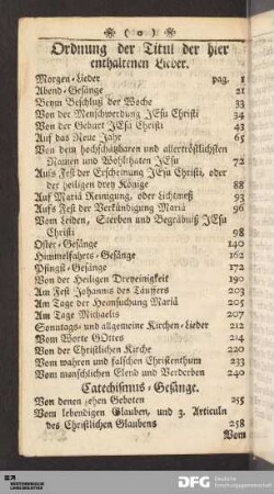 Ordnung der Titul der hier enthaltenen Lieder.