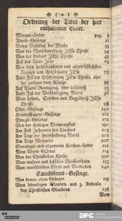Ordnung der Titul der hier enthaltenen Lieder.
