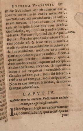 Capvt IV. Ante mortis metam Vnctionem extremam pro aegris institutam.