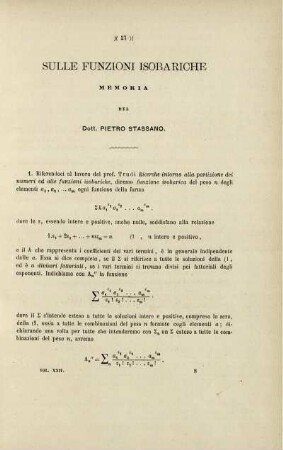 Sulle funzioni isobariche.