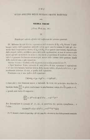 Sullo sviluppo delle funzioni fratte razionali (Cont. Vedi pag. 20).