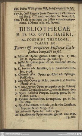 Classis IV. Patres & Scriptores Historiae Ecclesiasticae compacti in fol.