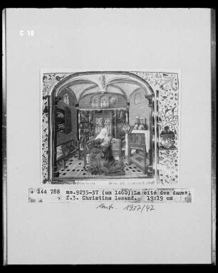 Ms 9235-37, La cité des dames, fol. 3: Christine lesend