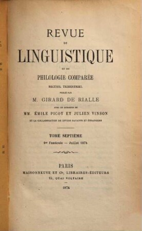Revue de linguistique et de philologie comparée : recueil trimestriel. 7, 7. 1874/75