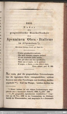 XXVI. Ueber die geognostische Beschaffenheit der Apenninen Ober-Italiens im Allgemeinen