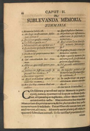 Caput II. De Sublevanda Memoria.