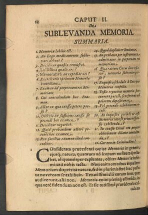 Caput II. De Sublevanda Memoria.