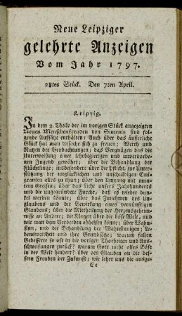 28tes Stück. Den 7ten April.