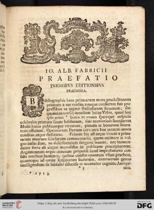 10. Alb. Fabricii. Praefatio. Prioribus editionibus. Praemissa