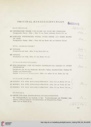 Original-Malereien und –Handzeichnungen (Nr. 605-637)