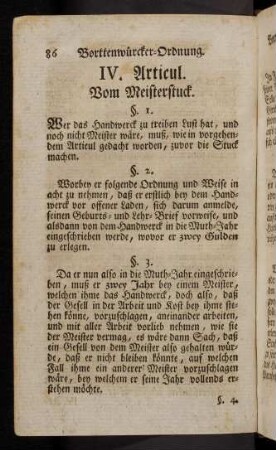 86-97, IV. Articul. Vom Meisterstuck. - VII. Articul. Von der Handwercks-Laden.