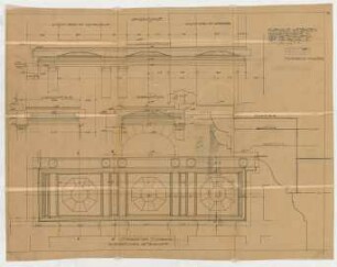 Thiersch, Friedrich von; Wiesbaden; Kurhaus - Kassettendecke in der Wandelhalle (Ansichten, Querschnitte, Längsschnitt, Schnitte)
