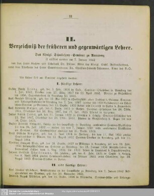II. Verzeichniß der früheren und gegenwärtigen Lehrer