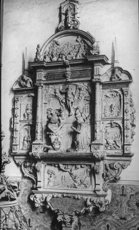 Erfurt, Kaufmannskirche St. Gregor, Epitaph für Wolfgang von Tettau, Hauptbild mit Auferstehung und Stifterpaar; Fridemann, Hans (d. Ä.)