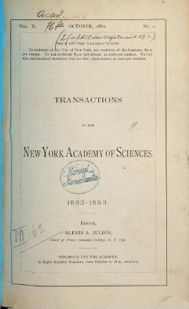 Transactions of the New York Academy of Sciences. 2. 1882/83