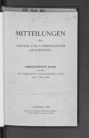 13. Bd. 37.1917: Mitteilungen des Vereins für Hamburgische Geschichte