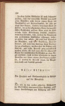 Achter Abschnitt. Die Freyheit und Nothwendigkeit in Absicht auf die Moralität.
