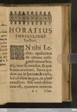 Horatius Tursellinus Lectori.