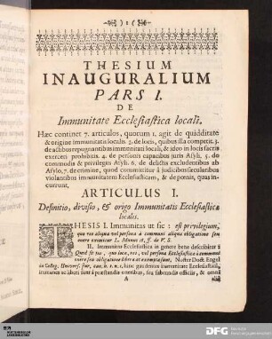 Pars I. De Immunitate Ecclesiastica locali.