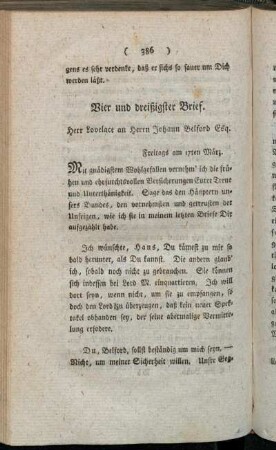 Vier und dreißigster Brief. Herr Lovelace an Herrn Johann Belford Esq. - Sechs und dreißigster Brief. Clarissa an Fräulein Howe.