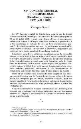 9-10, 2. XVe Congrès mondial de criminologie (Barcelone - Espagne 20/25 juillet 2008)
