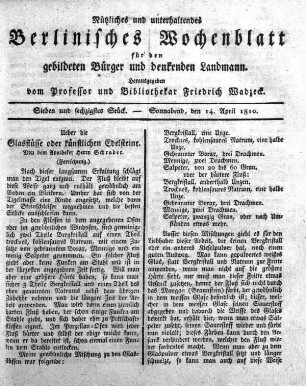 Sieben und sechzigstes Stueck, Sonnabend, den 14. April 1810.