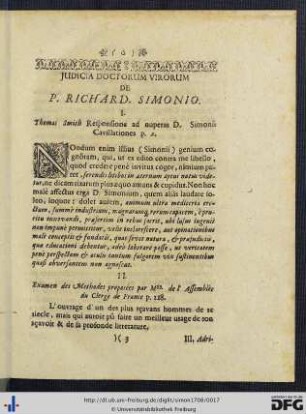 Judicia Doctorum Virorum de P. Richard Simonio.
