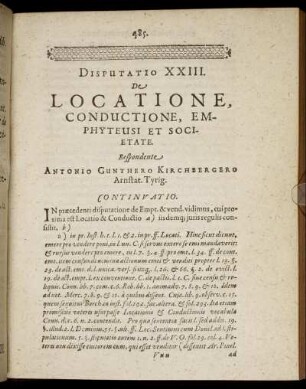 Disputatio XXIII. De Locatione, Conductione, Emphyteusi Et Societate.