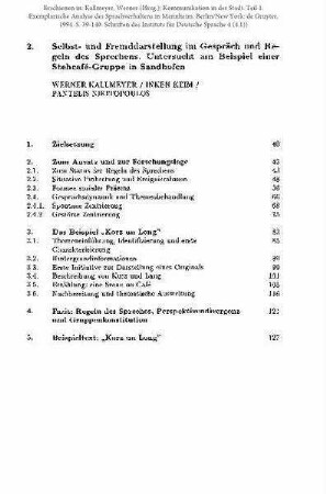 Selbst- und Fremddarstellung im Gespräch und Regeln des Sprechens. Untersucht am Beispiel einer Stehcafé-Gruppe in Sandhofen