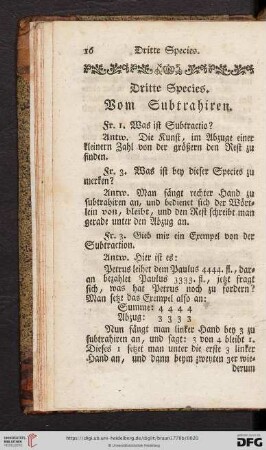 Dritte Species: Vom Subtrahiren