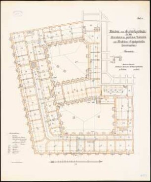Preußisches Kultusministerium, Berlin Erweiterungsbau. Geschäftsgebäude für das Ministerium der geistlichen, Unterrichts- und Medizinalangelegenheiten: Grundriss Kellergeschoss 1:100