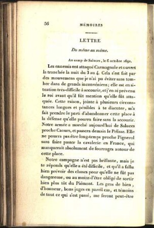 Lettre Du même au même. Au camp de Saluces, le 6 octobre 1691. [...]