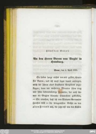 Fünfter Brief. An den Herrn Baron von Voght in Hamburg.
