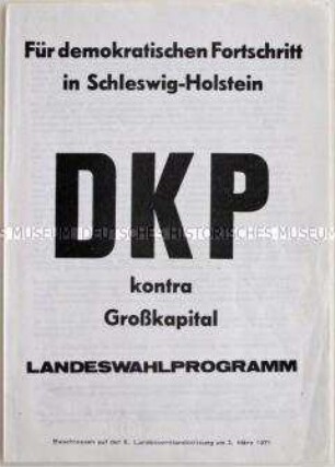 Broschüre mit dem Landeswahlprogramm der DKP Schleswig-Holstein von 1971
