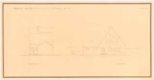 Gartenanlage Bereitschaftssiedlung Hydrierwerk, Brüx: Siedlungshaus Typ 5a: Nord- und Westansicht 1:50