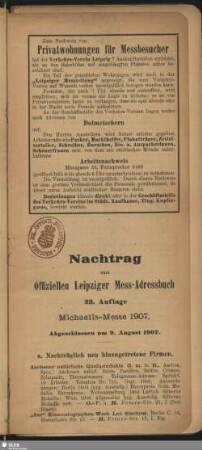 Nachtrag zum Offiziellen Leipziger Mess-Adressbuch
