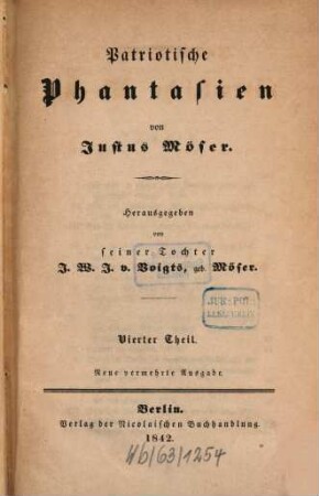 Justus Möser's sämmtliche Werke, 4 : Patriotische Phantasien ; 4. Theil