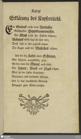 Kurze Erklärung des Kupfertitels