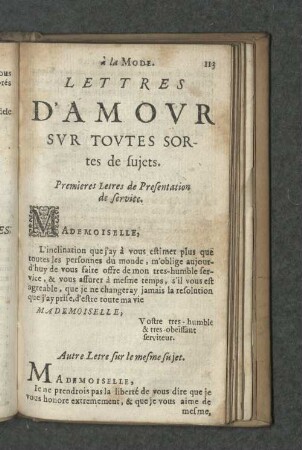 à la Mode. Lettres D'Amour sur toutes sortes de sujets.