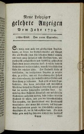 76stes Stück. Den 22ten September.