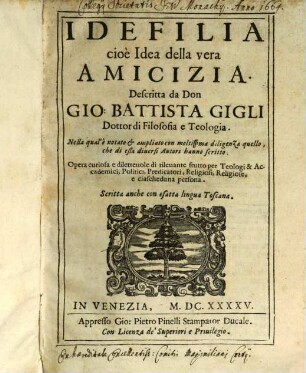 Idefilia : cive Idea dell vera amicizia