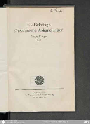 E. v. Behring's Gesammelte Abhandlungen