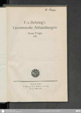 E. v. Behring's Gesammelte Abhandlungen